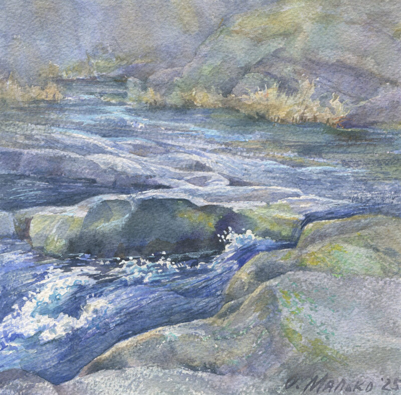 Winter River. Boulders.